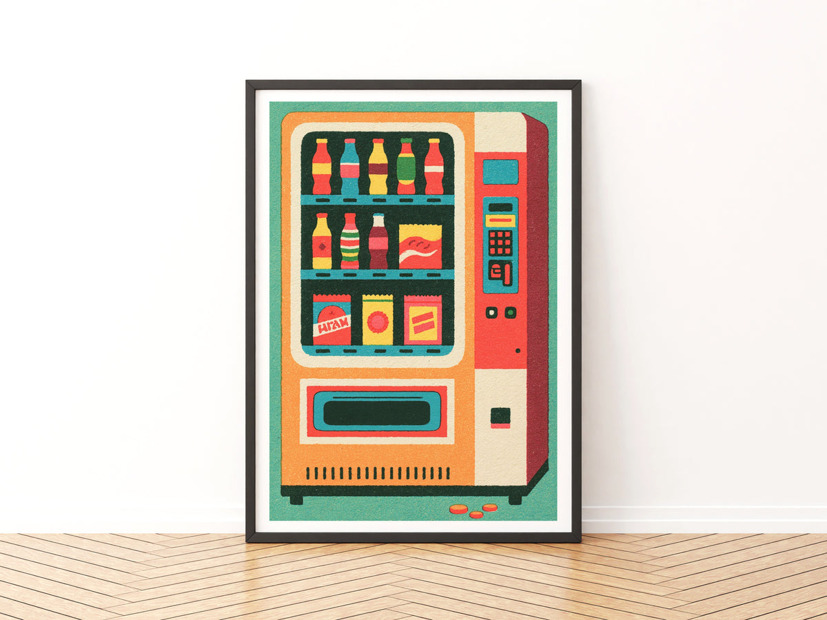 Retro Vending Machine Poster, Vintage Snack Print, Colourful Retro Kitchen Wall Art Decor