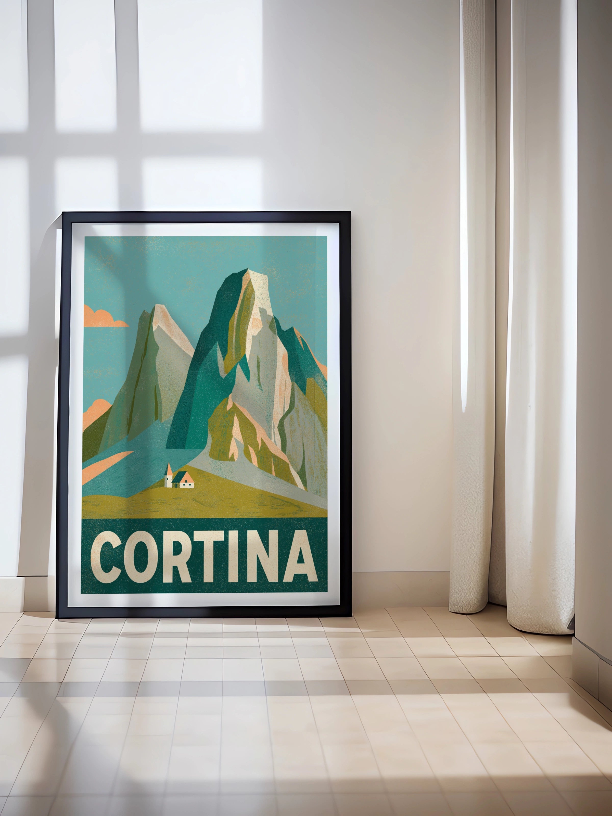 Cortina Dolomites Vintage Travel Poster, Italian Alps Retro Mountain Wall Art Print