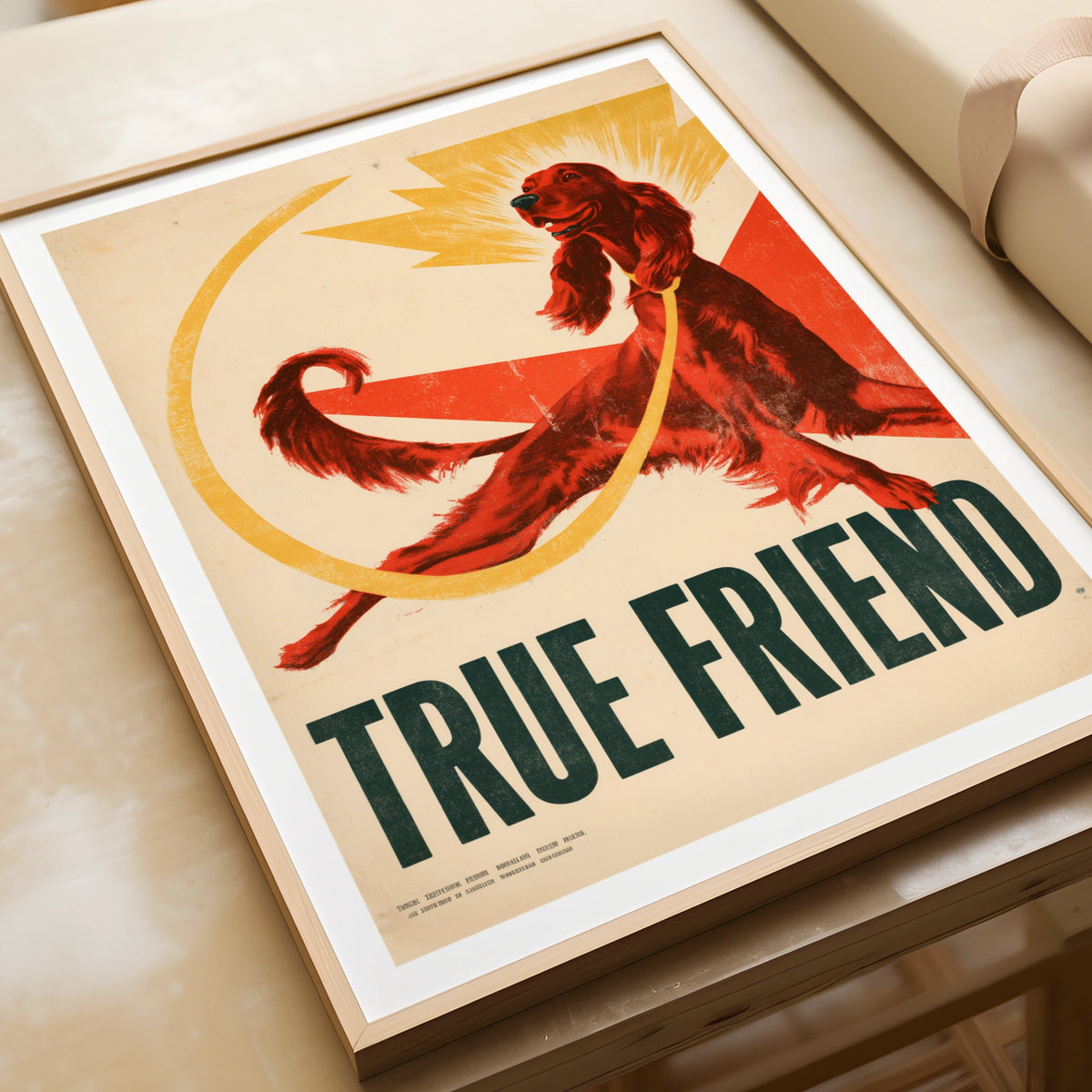 True Friend Dog Poster, Retro Irish Setter Print, Vintage Folk Wall Art, Dog Lover Gift