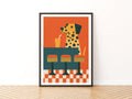 Vintage Dalmatian Diner Poster, Retro Dog Wall Art, Fun Animal Print, Bold Orange Decor