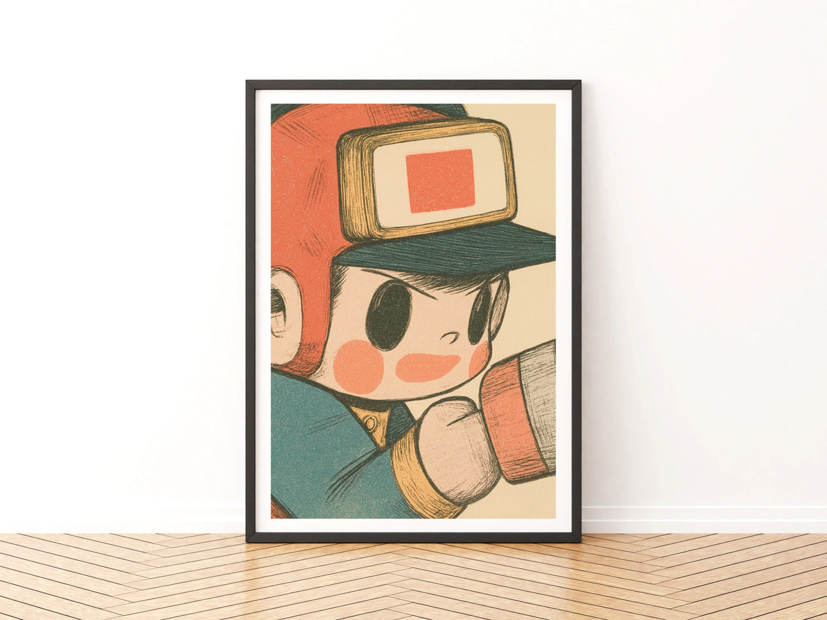 Retro Gaming Robot Hero Print, Vintage Style Kids Poster, Children's Collectable Wall Art