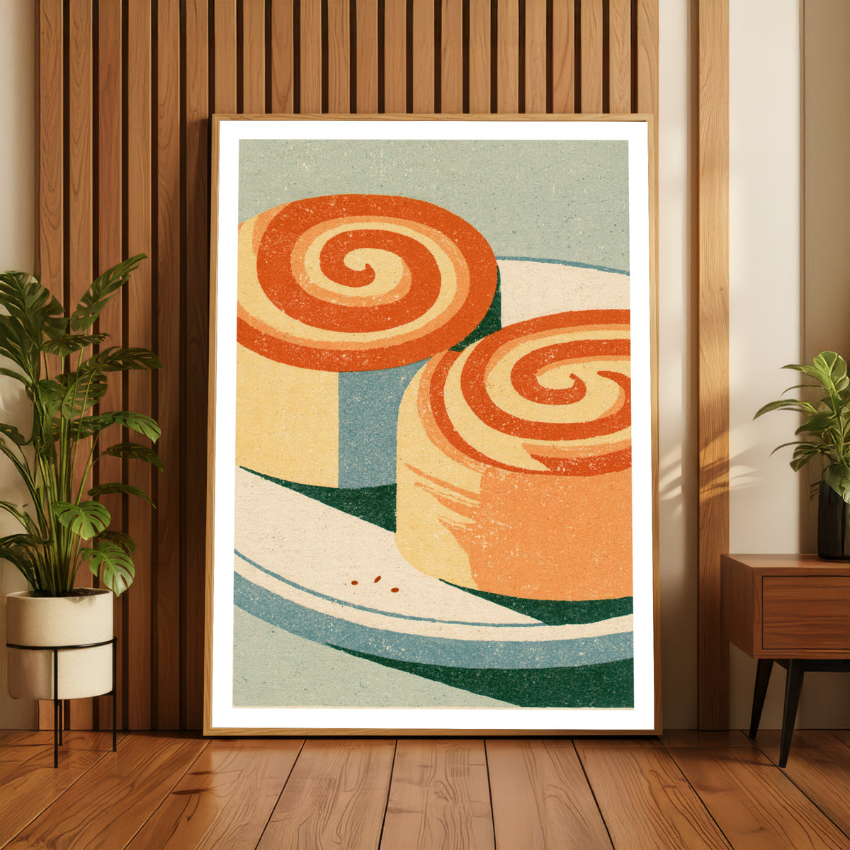 Vintage Food Poster Print | Rustic Kitchen Decor, Cinnamon Bun Wall Art, Retro Bakery Art Print