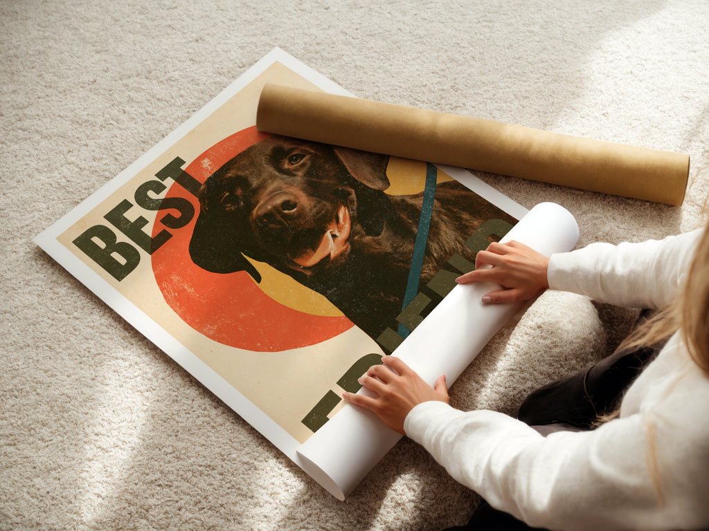 Retro Labrador Print, Best Friend Dog Wall Art, Chocolate Lab Gift, Vintage Style