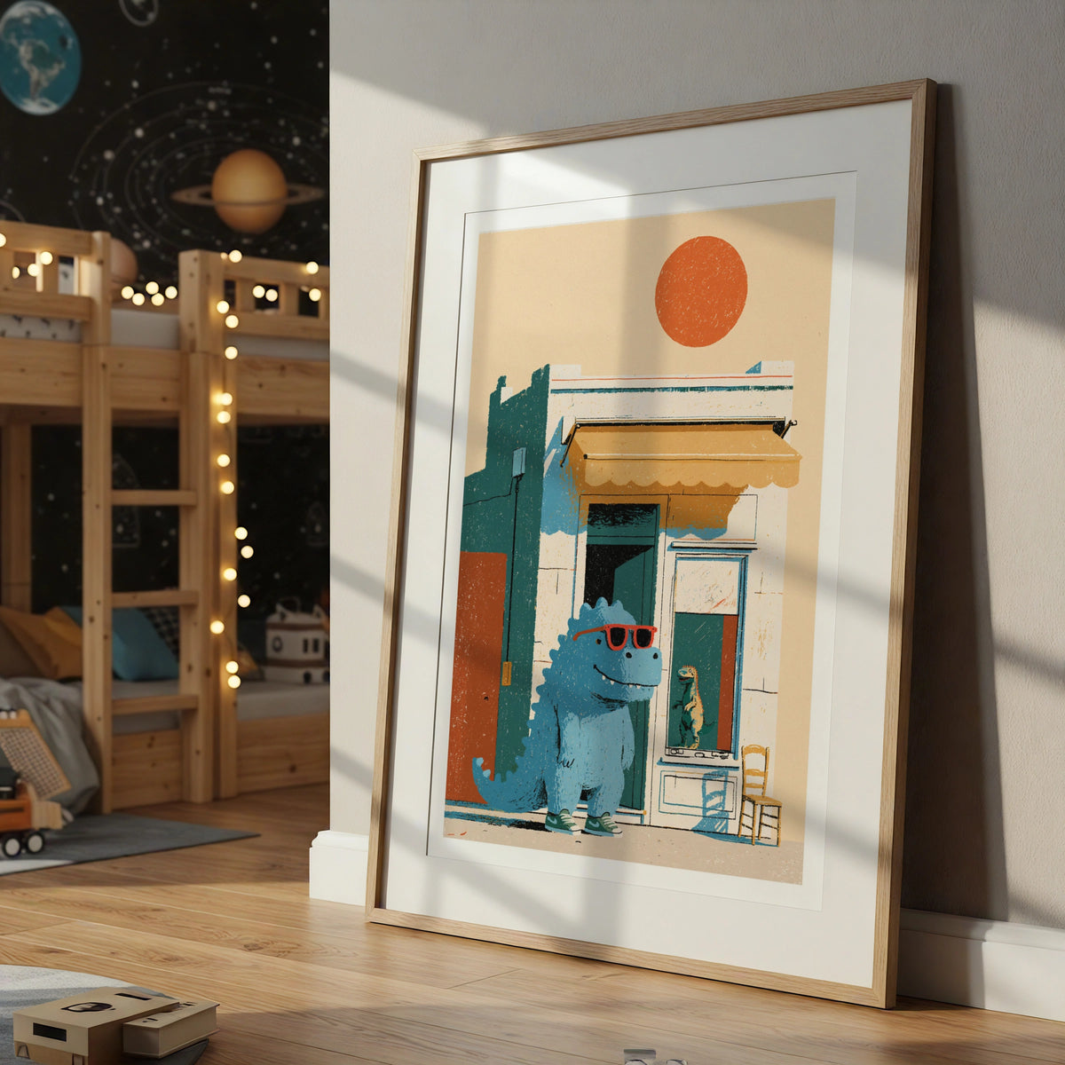 Cool Dinosaur Print, Retro Kids Poster, Funny Dino Wall Art, Children's Room Decor Collectable