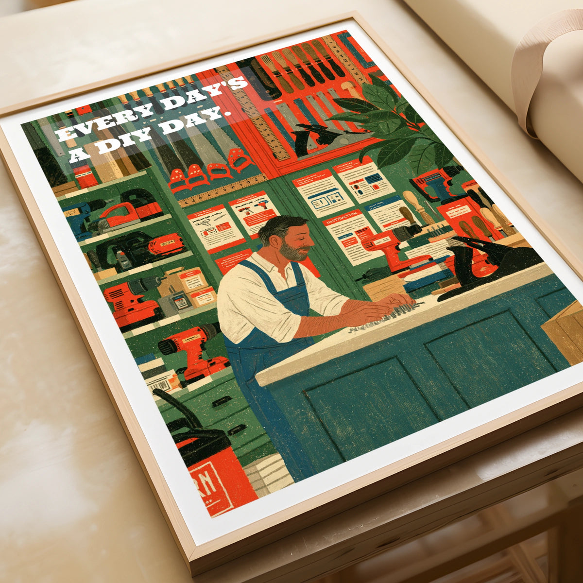 Every Day's a DIY Day Retro Poster, Vintage Workshop Wall Art, Handyman Print Gift