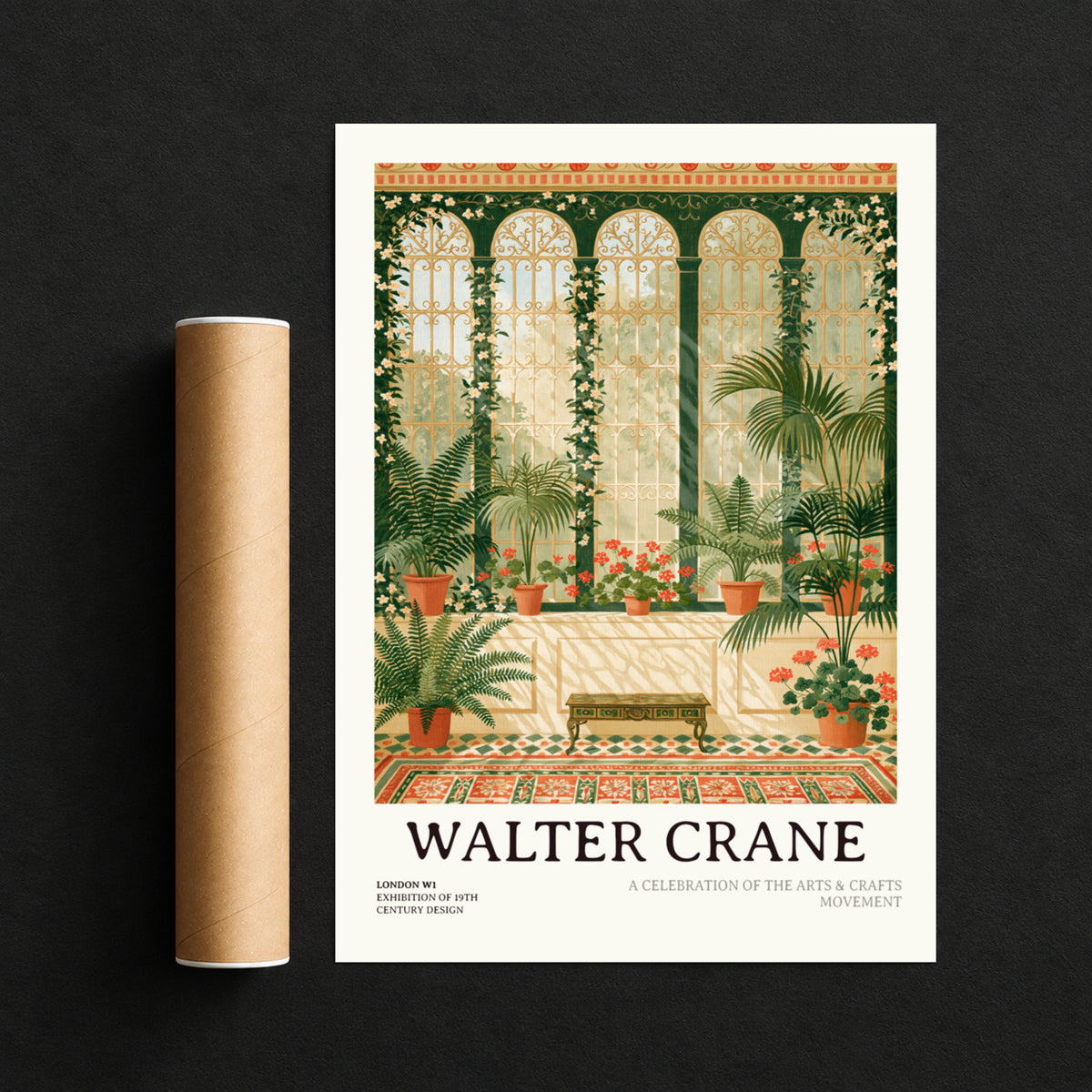 Walter Crane Exhibition Poster, Conservatory Botanical Art Print, Arts & Crafts Movement Wall Art