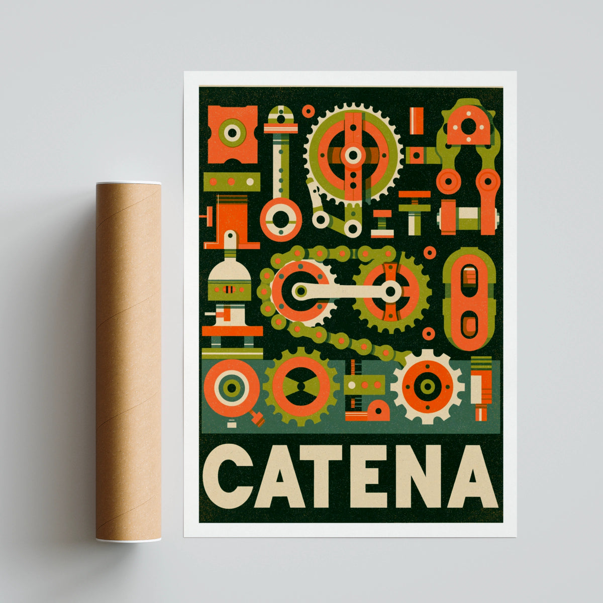 Catena Cycling Chain Print, Vintage Bicycle Gear Poster, Classic Inspired Bike Parts Wall Art