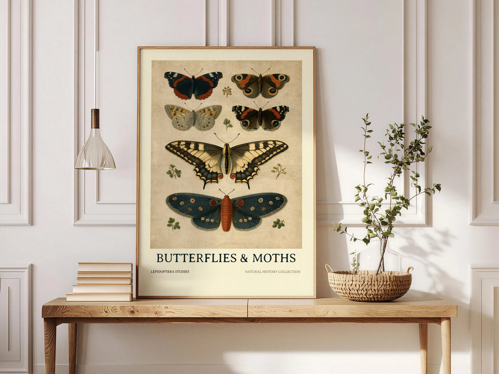 Vintage Butterflies and Moths Poster, Natural History Botanical Wall Art, Lepidoptera Study Print