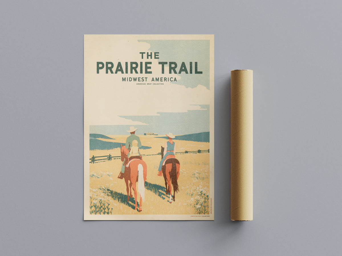 Prairie Trail Midwest America Contemporary Travel Art, Horse Riding Scene, Western Landscape
