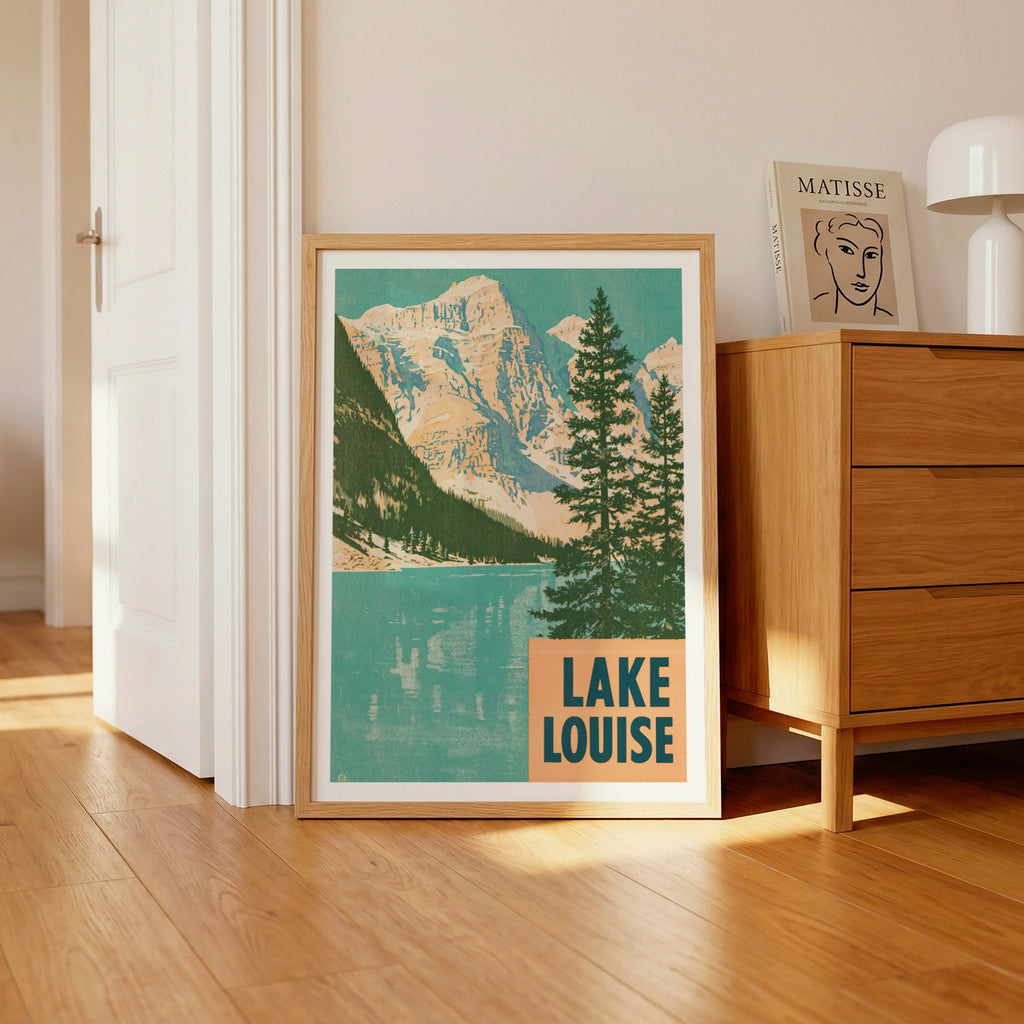 Retro Lake Louise Print, Vintage Travel Poster, Canadian Rockies Banff Mountain Lake Wall Art
