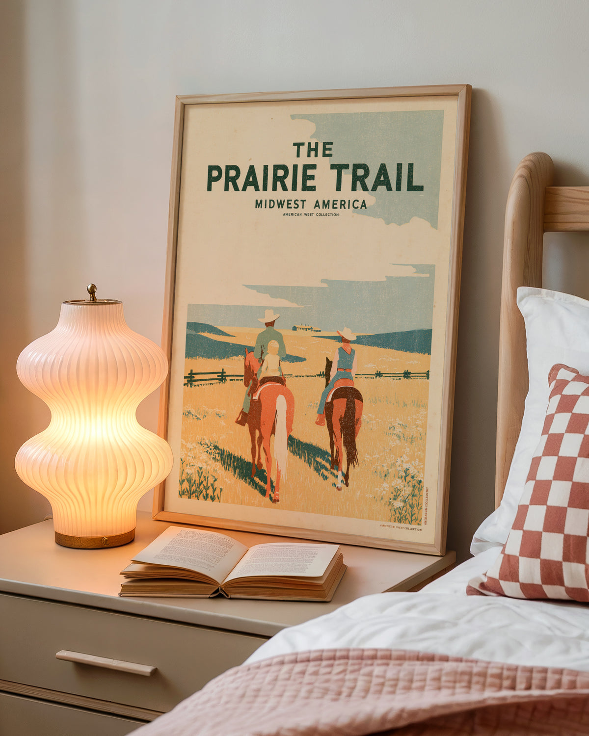 Prairie Trail Midwest America Contemporary Travel Art, Horse Riding Scene, Western Landscape