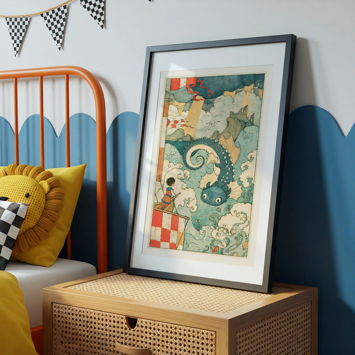 The Sea Captain & Sea Dragon Print,  Ocean adventure Art for Boys Bedroom, Mytholgy