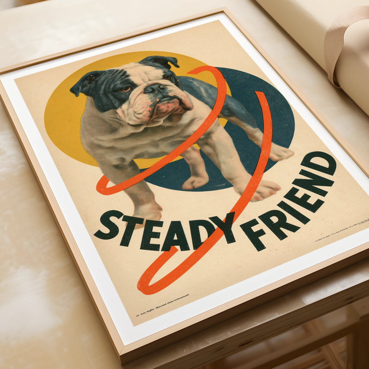 Retro Bulldog Poster, Steady Friend Vintage Dog Print, Folk Art Wall Decor Gift