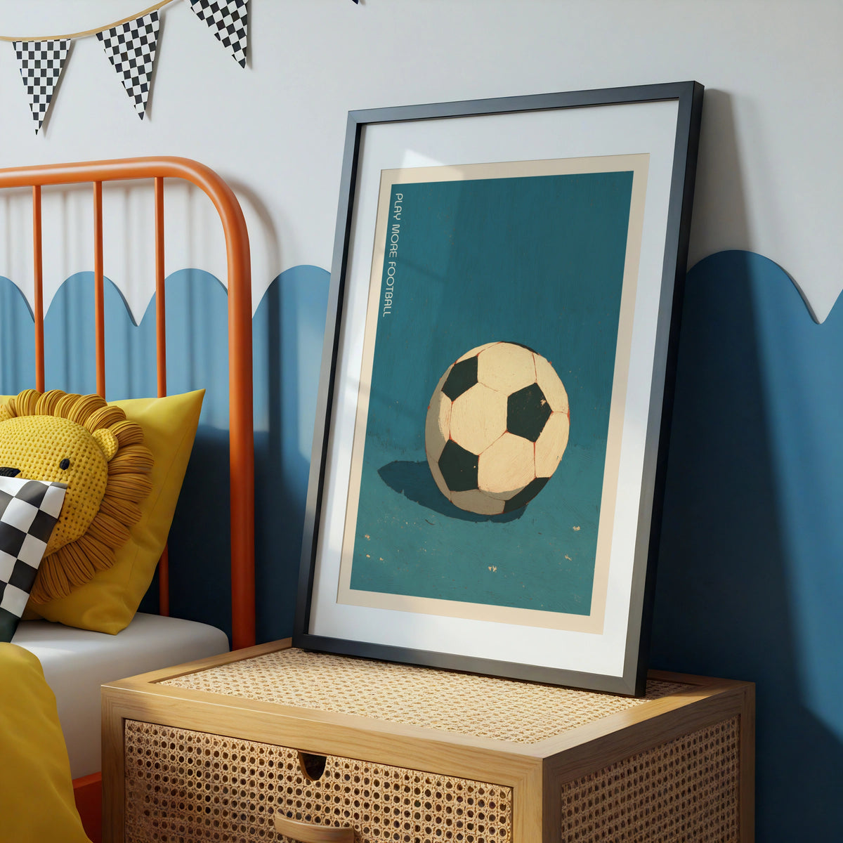 Play More Football Retro Print, Kids Football Poster, Vintage Soccer Wall Art, Boys Bedroom Decor