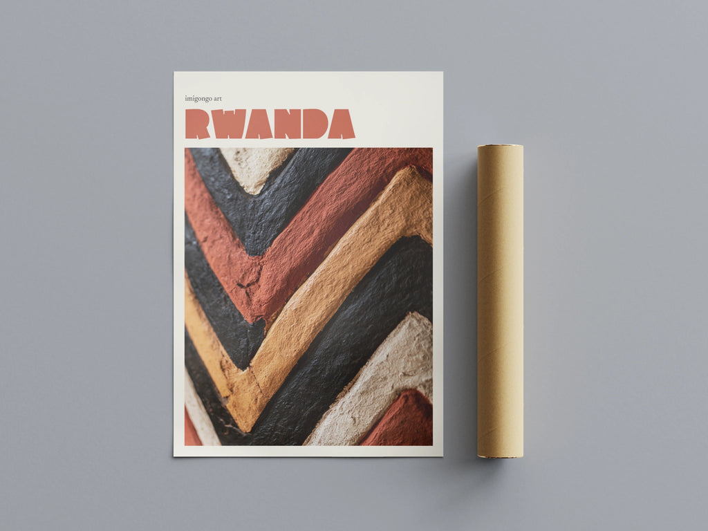 Rwanda Contemporary Travel Art Print, Imigongo African Wall Art, Terracotta Geometric Decor