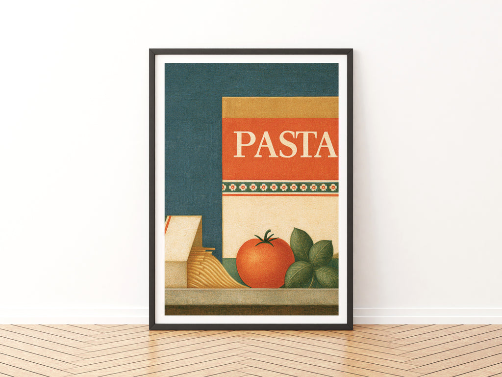 Vintage Food Poster Print, Pasta Rustic Kitchen Decor, Retro Mid Century Risograph Italian Art