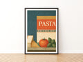 Vintage Food Poster Print, Pasta Rustic Kitchen Decor, Retro Mid Century Risograph Italian Art
