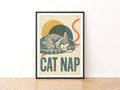 Cat Nap Retro Print, Sleeping Cat Wall Art, Vintage Folk Style Cat Lover Gift