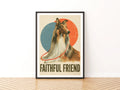 Retro Collie Dog Print, Faithful Friend Folk Art, Vintage Style Dog Wall Art Gift