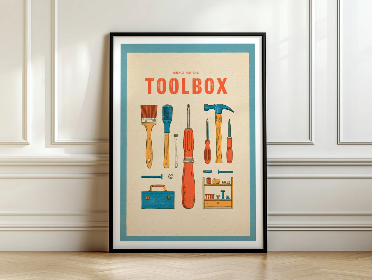 Send for the Toolbox Retro Tools Poster, DIY Workshop Wall Art, Vintage Print, DIY Boyfriend Gift