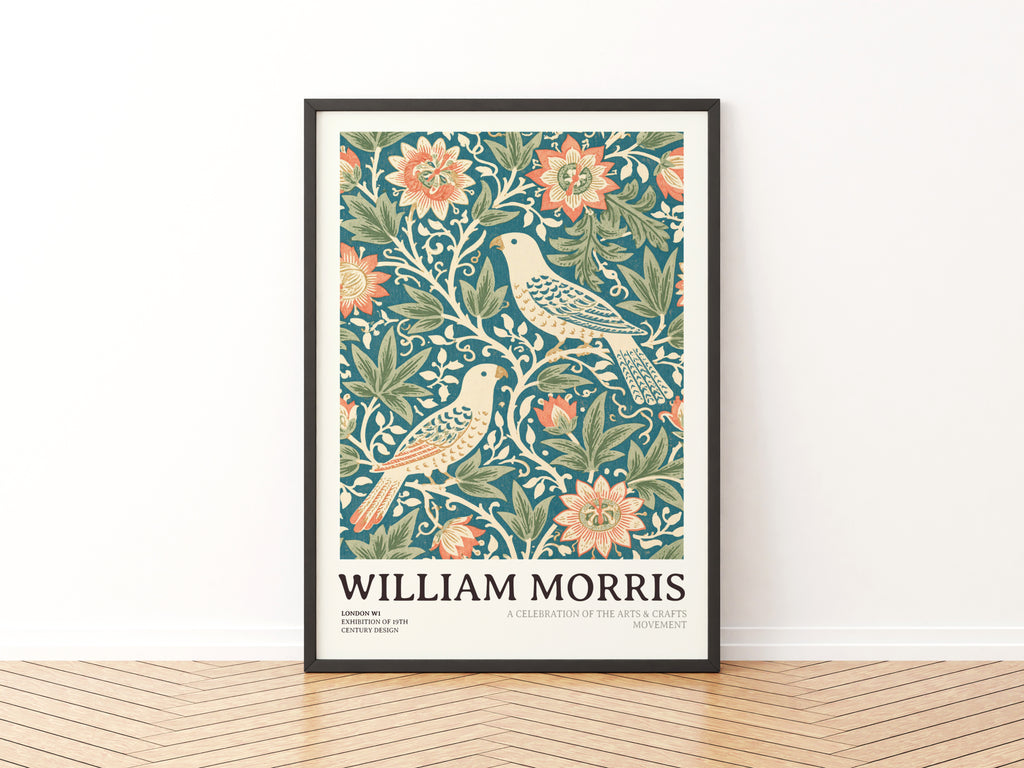 Classic Inspired William Morris Bird Print, Arts and Crafts Exhibition Poster, Floral Wall Art