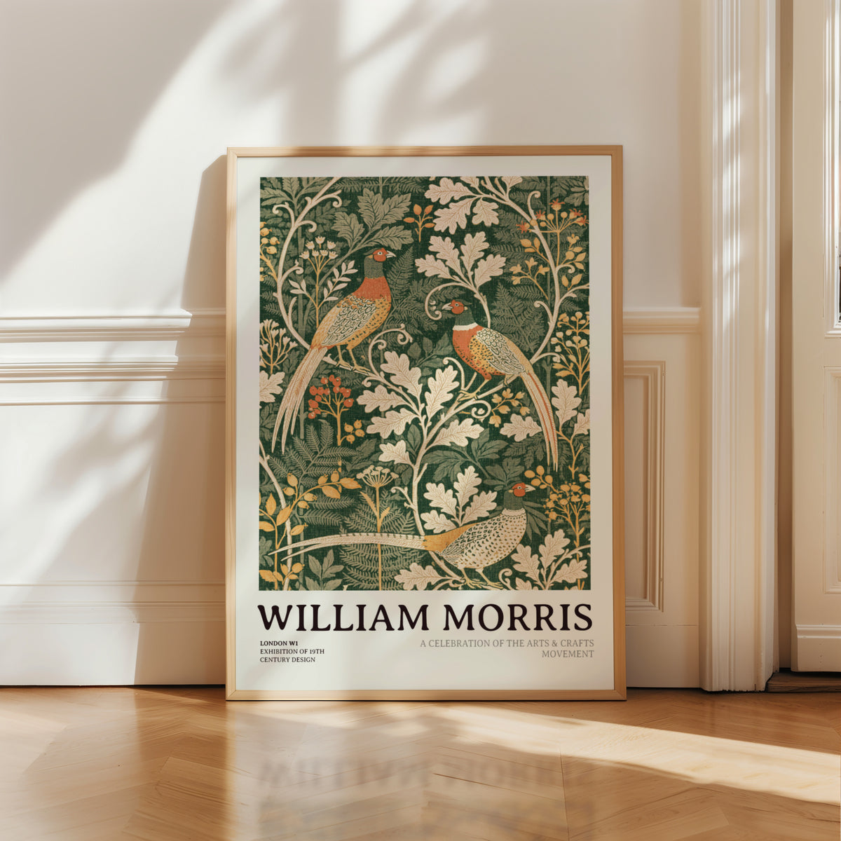William Morris Pheasant Print, Arts and Crafts Exhibition Poster, Green Botanical Wall Art