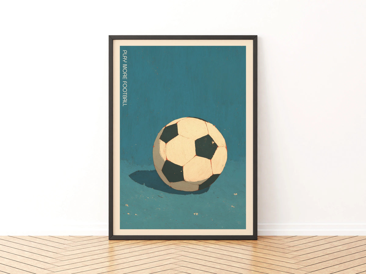 Play More Football Retro Print, Kids Football Poster, Vintage Soccer Wall Art, Boys Bedroom Decor
