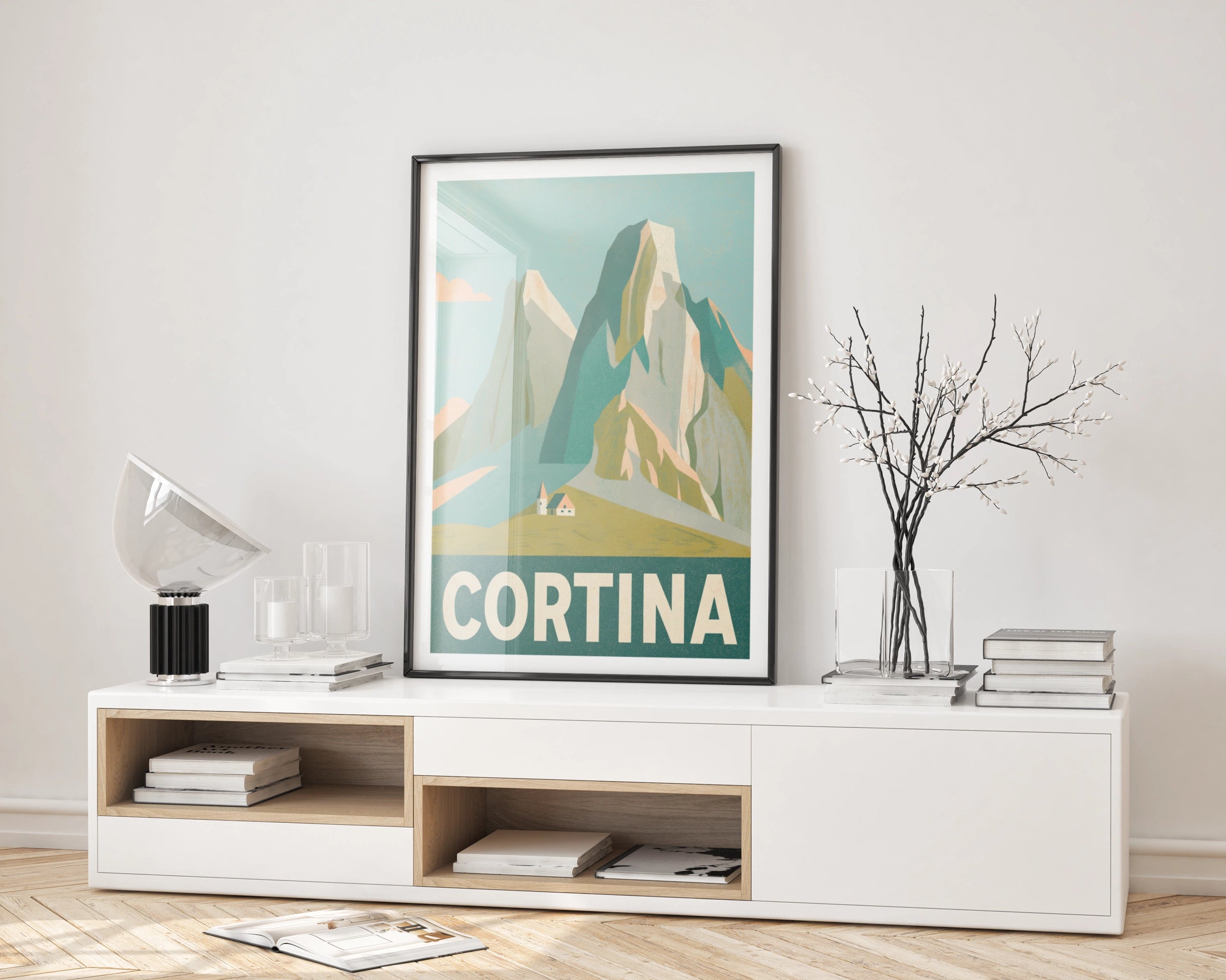Cortina Dolomites Vintage Travel Poster, Italian Alps Retro Mountain Wall Art Print