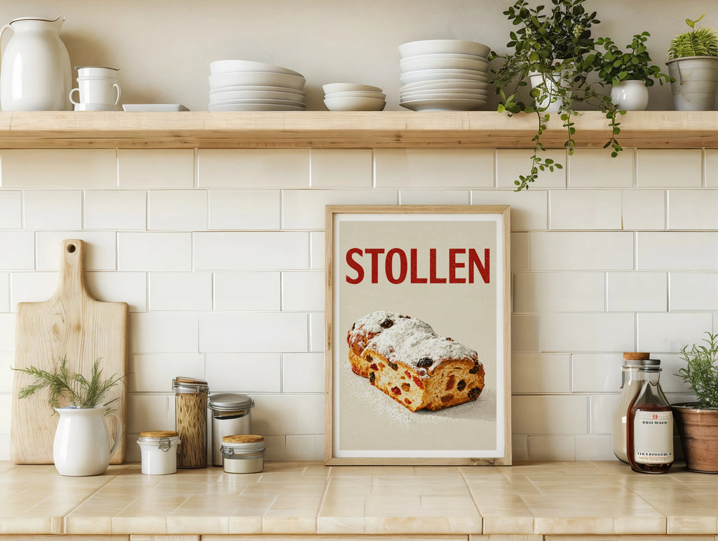 Stollen Vintage Food Poster Print | Rustic Kitchen Decor | Retro Mid Century Risograph Baking Art