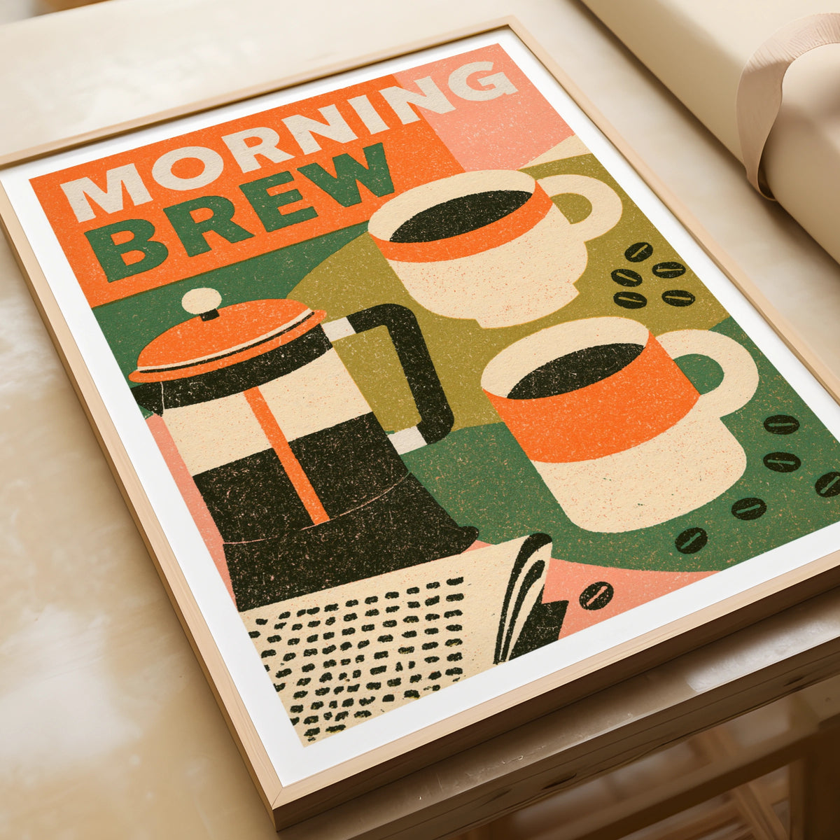 Morning Brew Coffee Poster Print, Vintage Food Poster Print, Rustic Kitchen Decor, Retro Mid Century Kitchen Art