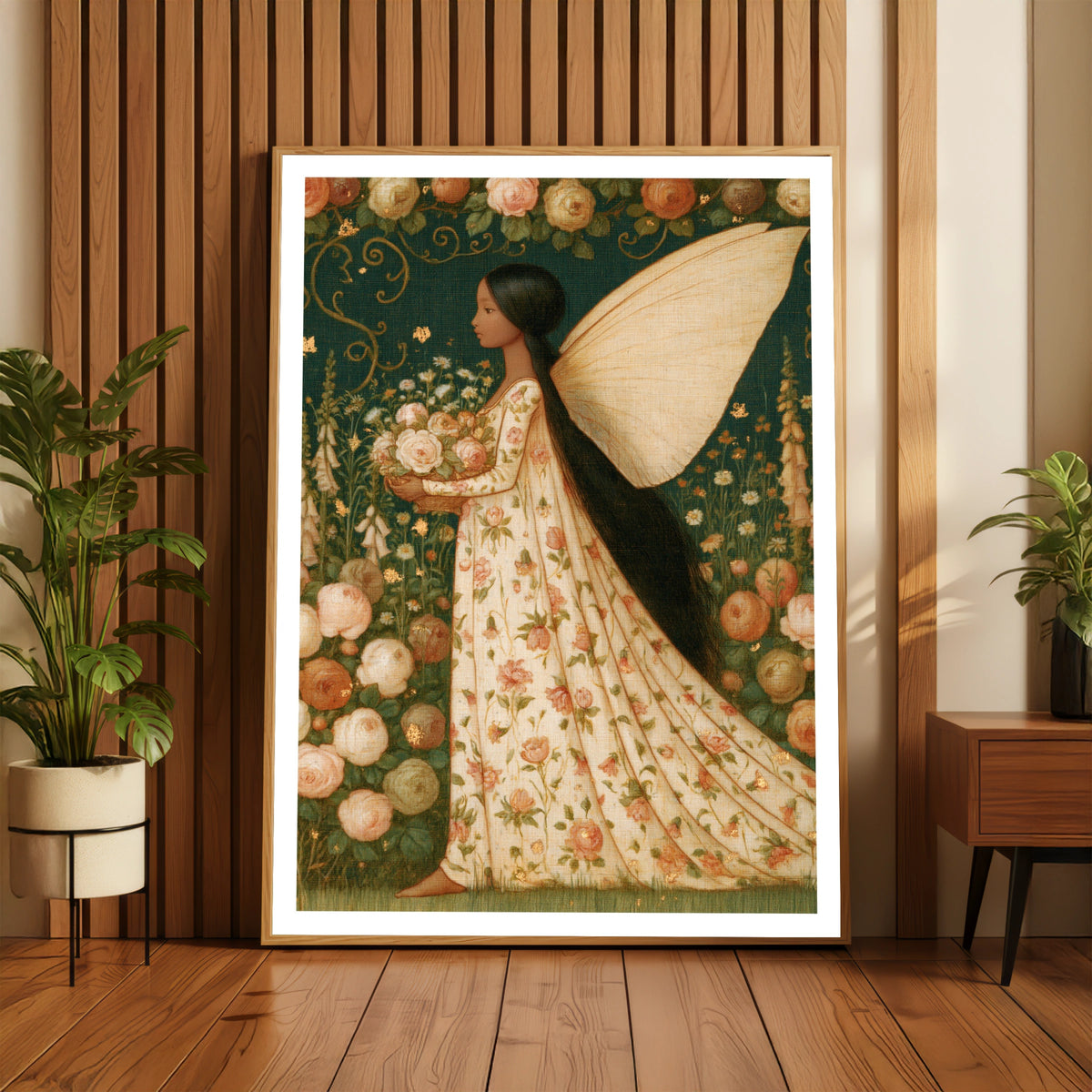 Flower Fairy Garden Classic Inspired Print, Floral Folk Art Poster, Cottagecore Wall Art, Botanical
