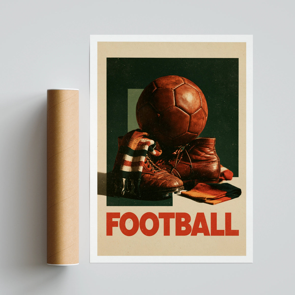 Retro Football Poster, Vintage Soccer Print, Old Leather Ball Wall Art, Sports Fan Gift