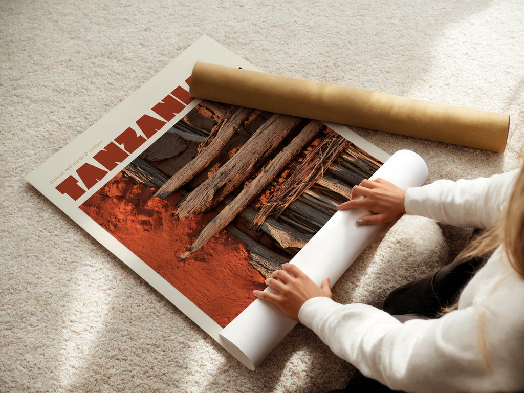 Tanzania Retro Travel Poster, Maasai Red Earth Print, African Wall Art, Terracotta Decor