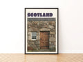 Scotland Retro Travel Poster, Highland Dry Stone Cottage, Scottish Wall Art Print