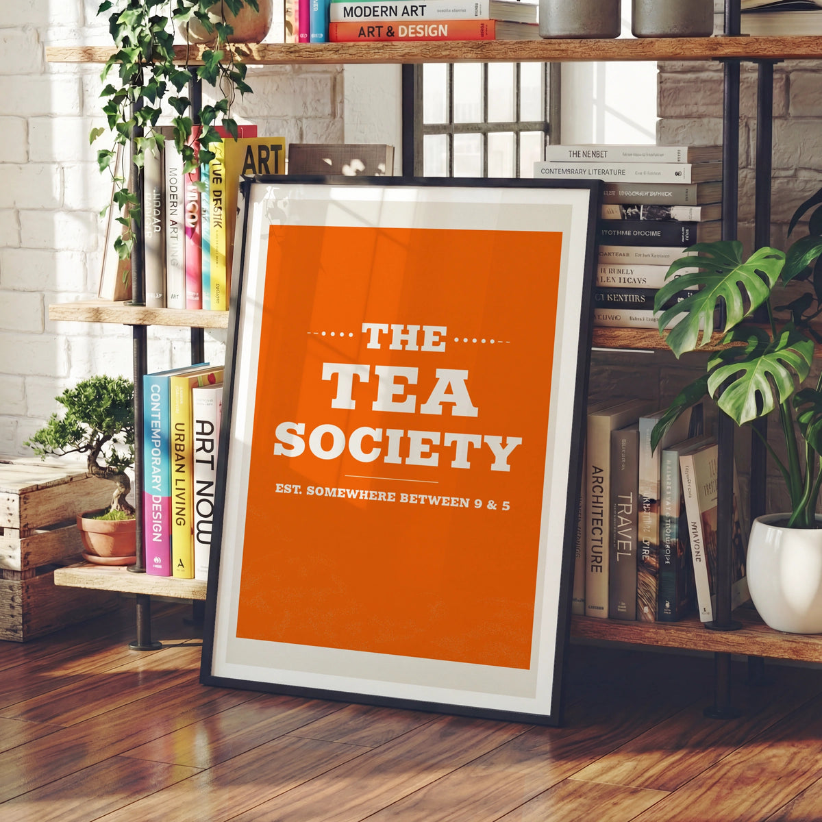Tea Society Print, Funny Office Wall Art, Bold Orange Typography Poster, Tea Lover Gift