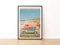 Retro Ice Cream Van Beach Poster, Vintage Travel Summer Print, Coastal Wall Art