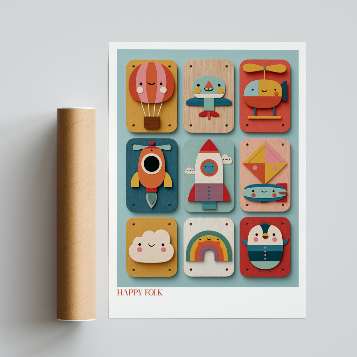 Retro Kids Transport Print, Happy Folk Nursery Wall Art, Children's Collectable Poster