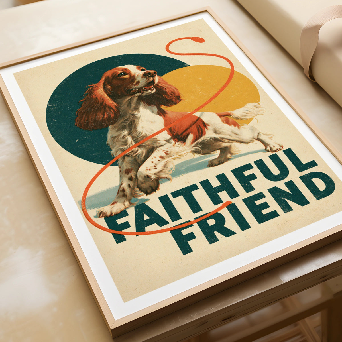 Retro Spaniel Dog Print, Faithful Friend Wall Art, Vintage Style Cocker Spaniel Gift