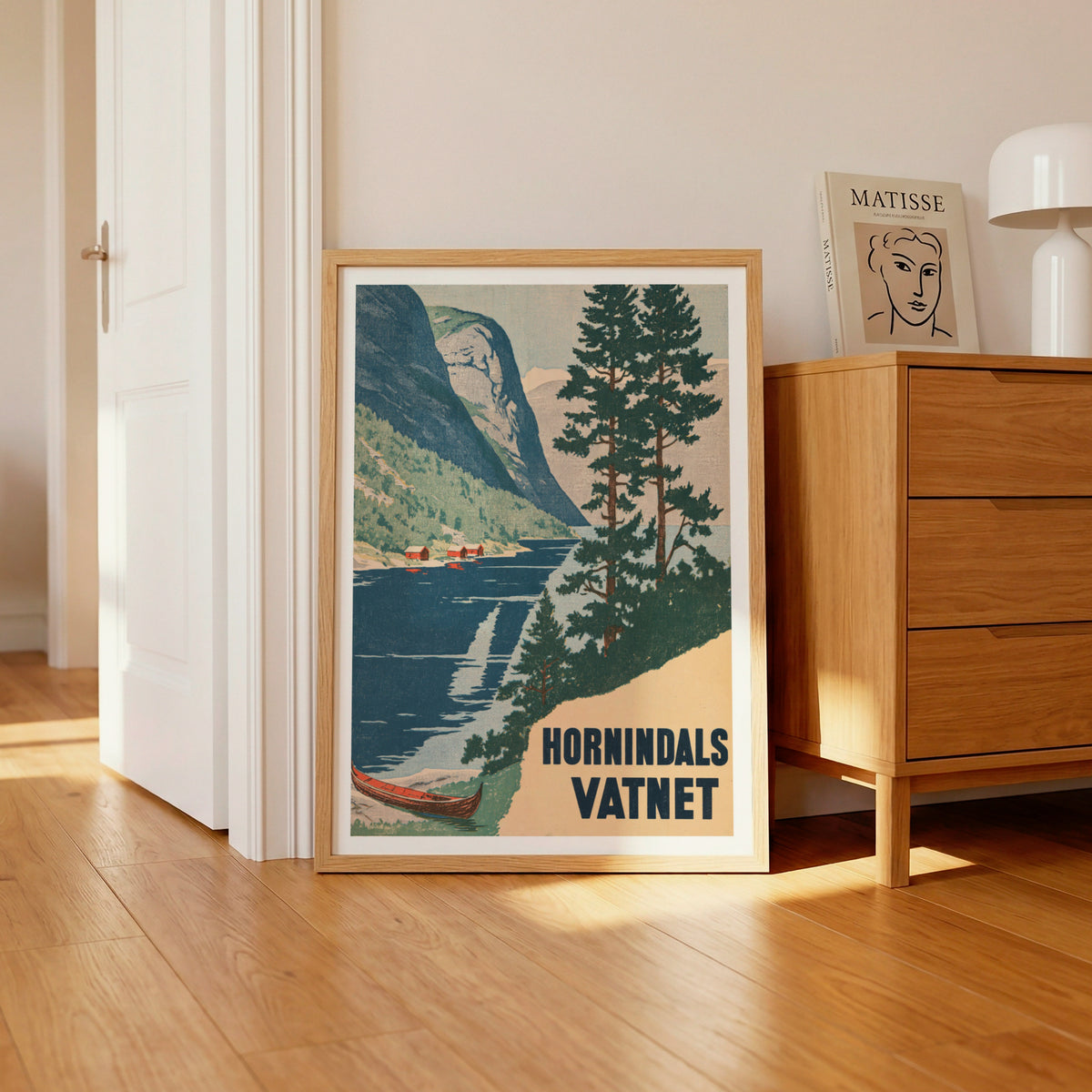 Retro Hornindalsvatnet Norway Poster, Vintage Travel Print, Norwegian Fjord Wall Art, Scandinavian
