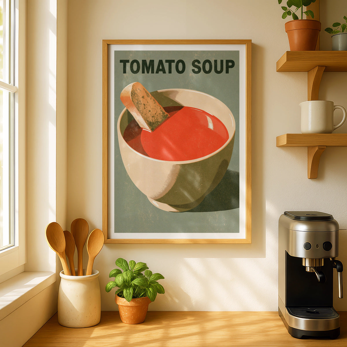 Tomato Soup Vintage Food Poster Print | Rustic Kitchen Decor | Retro Mid Century Risograph Art