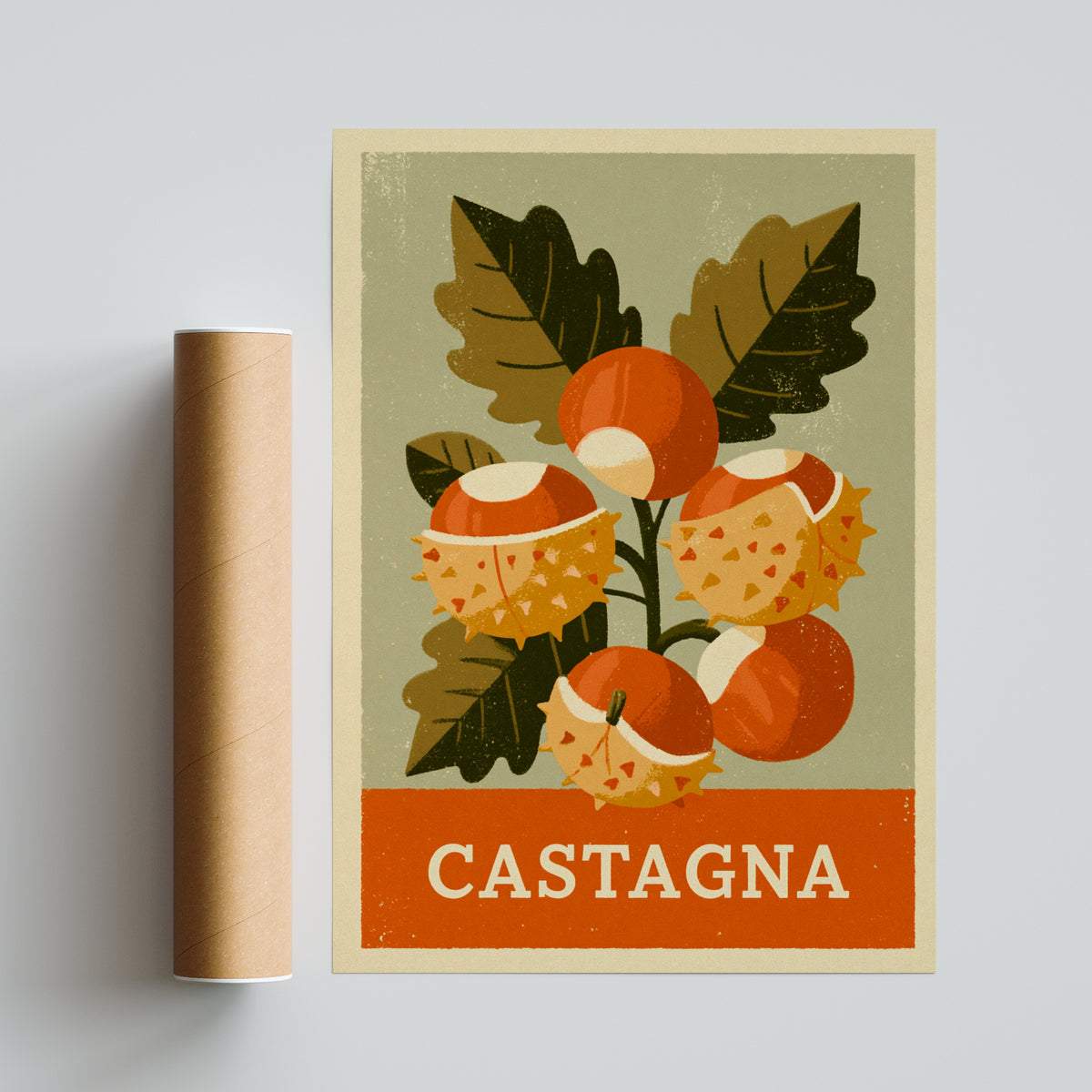 Retro Castagna Chestnut Print, Vintage Food Poster, Kitchen Wall Art, Italian Autumn Botanical Decor