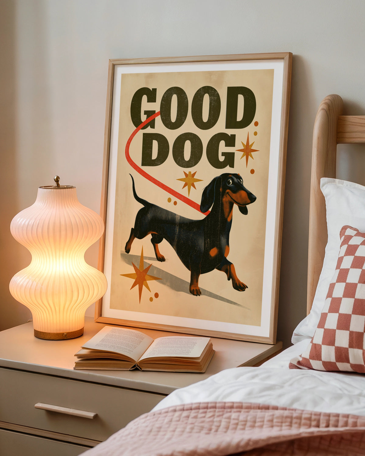Good Dog Dachshund Retro Poster, Sausage Dog Wall Art, Vintage Folk Print, Dog Lover Gift