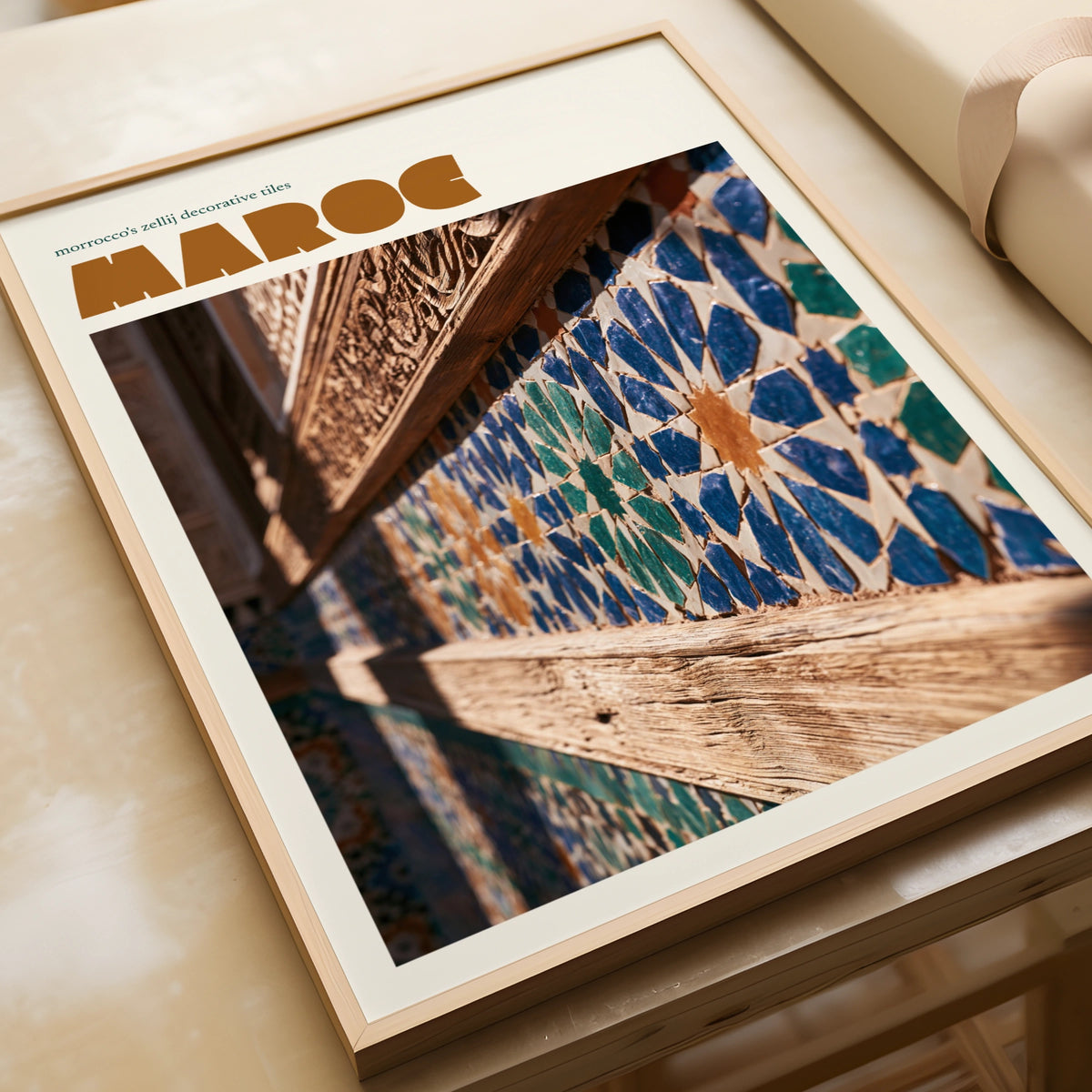 Morocco Retro Travel Poster, Zellij Tile Art Print, Maroc Vintage Wall Decor