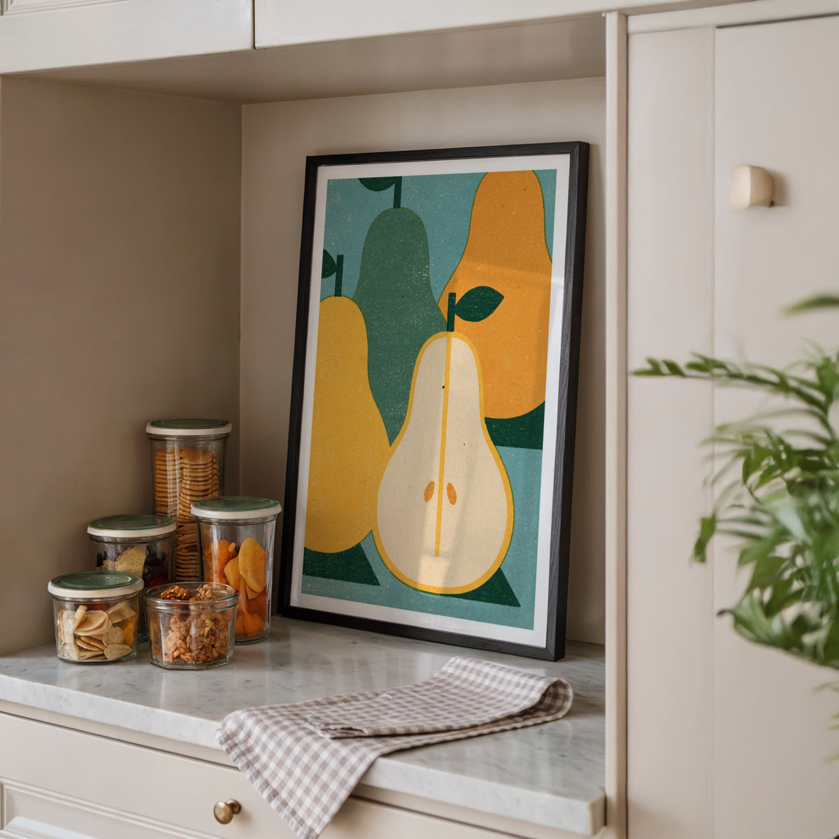 Vintage Food Poster Print | Rustic Kitchen Decor, Mid Century Pear Art, Retro Fruit Wall Art