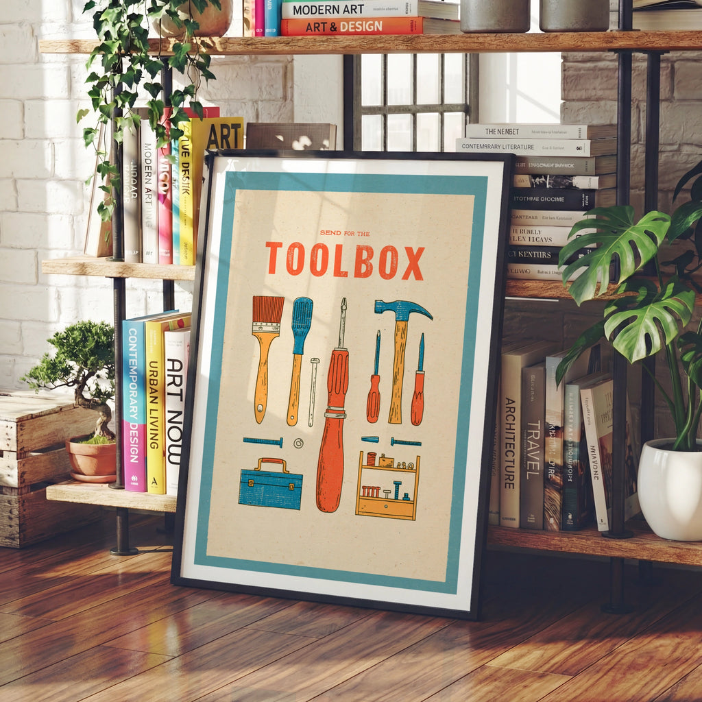Send for the Toolbox Retro Tools Poster, DIY Workshop Wall Art, Vintage Print, DIY Boyfriend Gift