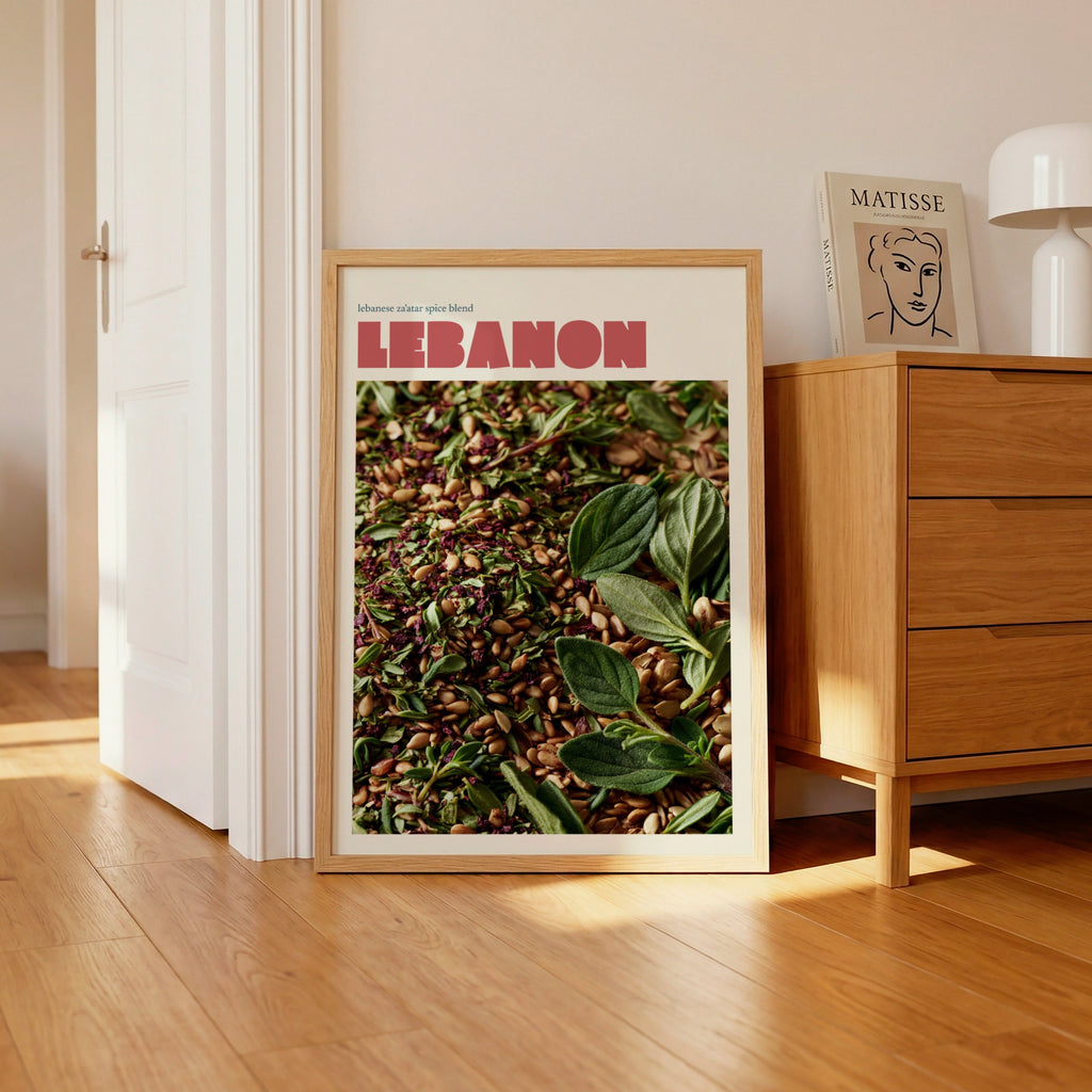 Lebanon Za'atar Retro Travel Poster, Middle East Kitchen Wall Art Print