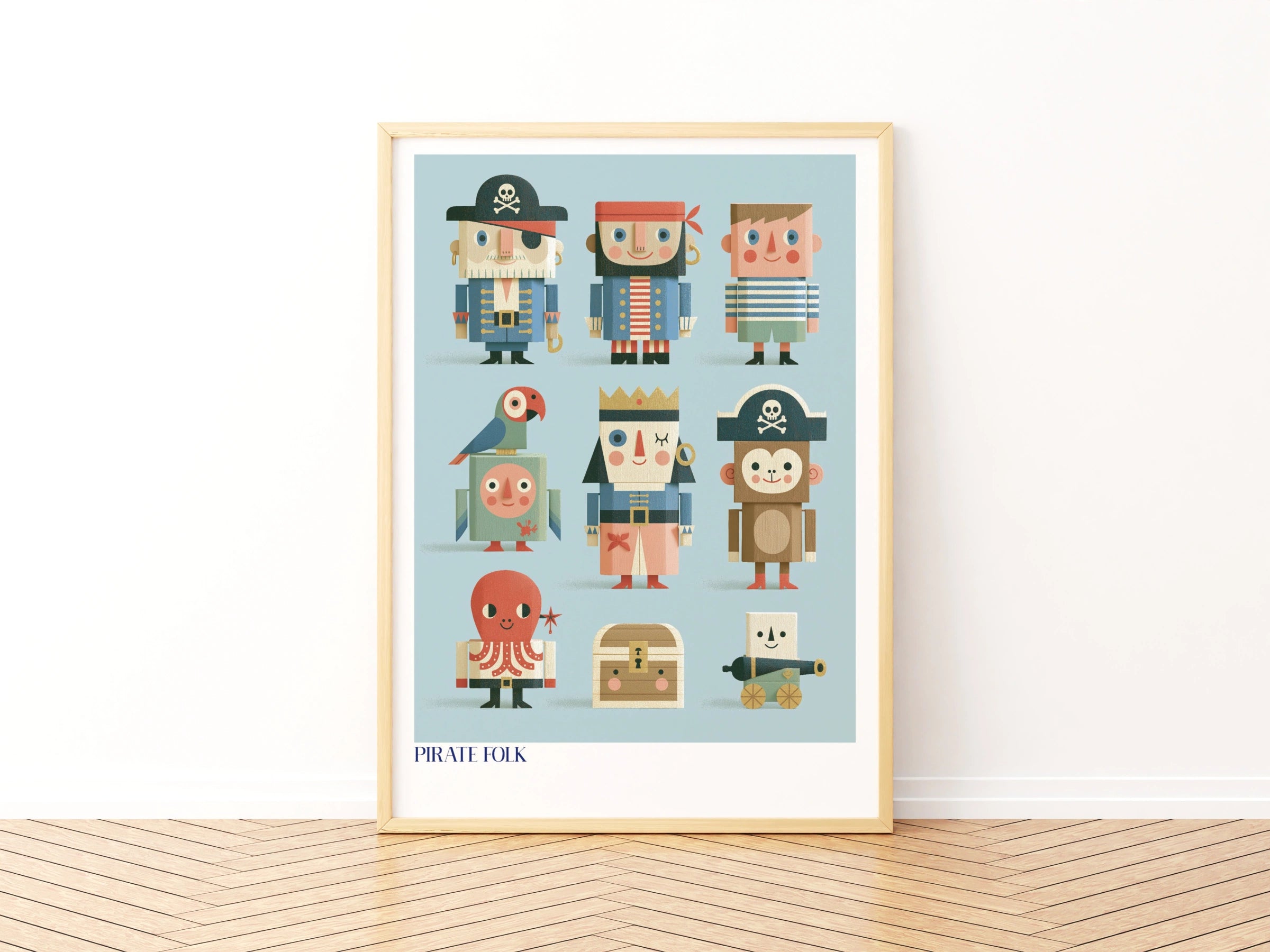 Pirate Folk Kids Wall Art, Retro Children's Print, Nursery Poster, Collectable