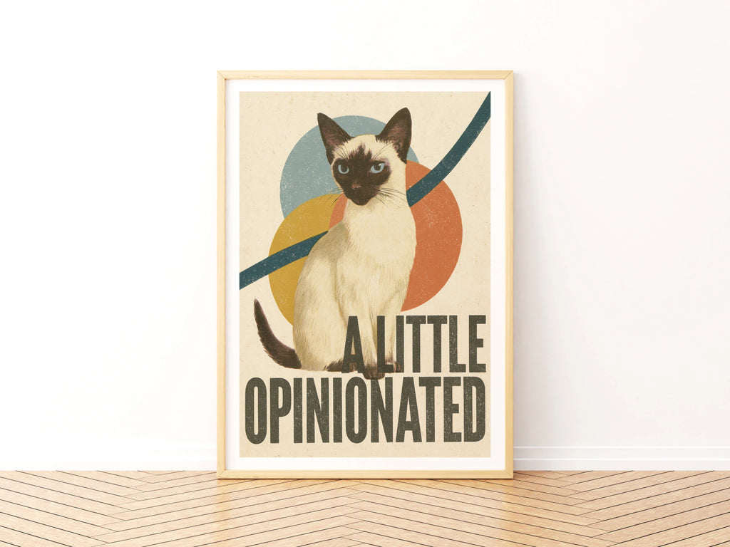 Retro Siamese Cat Print, A Little Opinionated, Funny Cat Wall Art, Vintage Folk Style