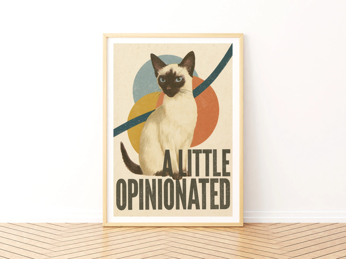 Retro Siamese Cat Print, A Little Opinionated, Funny Cat Wall Art, Vintage Folk Style