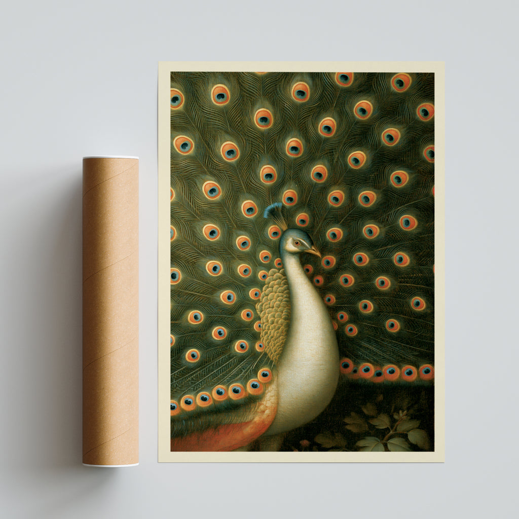 Peacock Wall Art, Classic Inspired Prints, Vintage Bird Poster, Green and Orange Feather Art Print